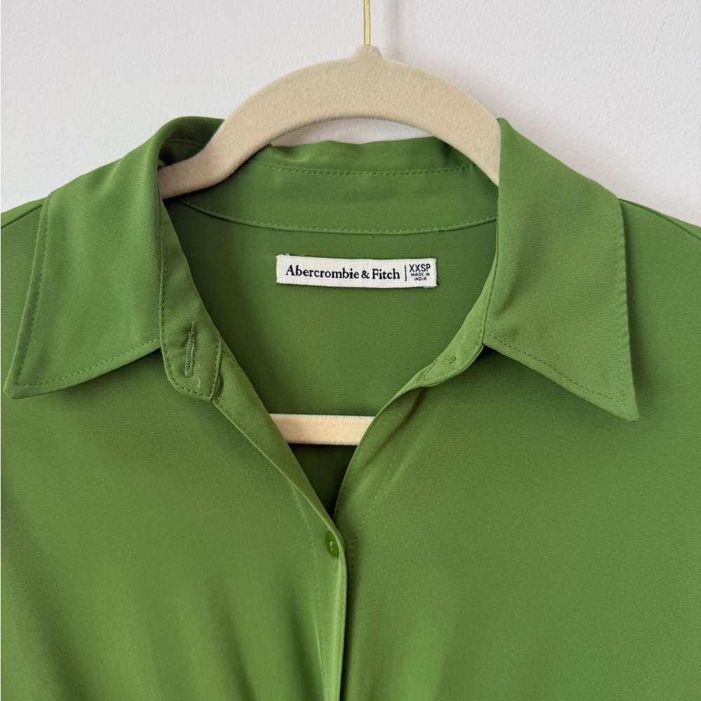 Abercrombie & Fitch Green Tie-Front Shirt Dress XXS